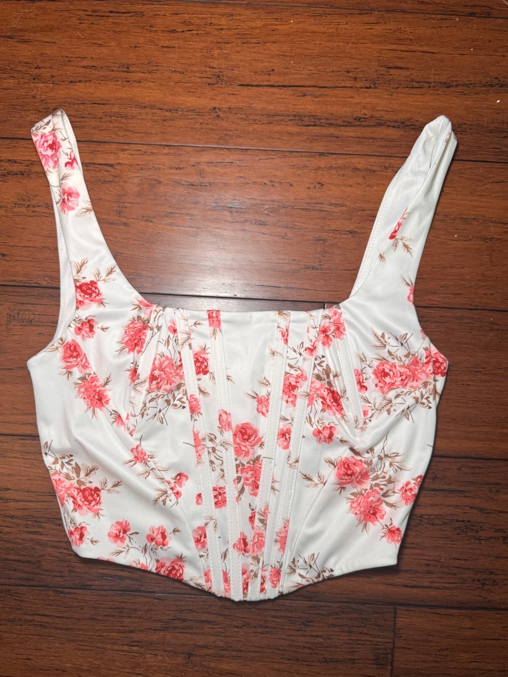 NWOT— Parthea Floral Boned Corset Top Pink Rose Print - XS